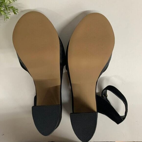 Aqua Mardi Platform Slingbacks Blocked Heels Sandals Size 9.5M Black Suede - Picture 9 of 11